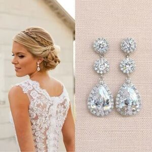Cubic Zirconia Water Drop Dangle Bride Earrings